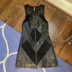 Free People 100% Leather Suede Patchwork Zip Up Dress Size 0